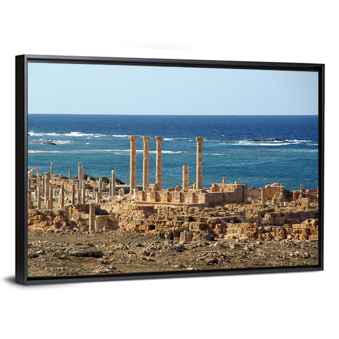 Leptis Magna Coastal Ruins Wall Art as a framed canvas
