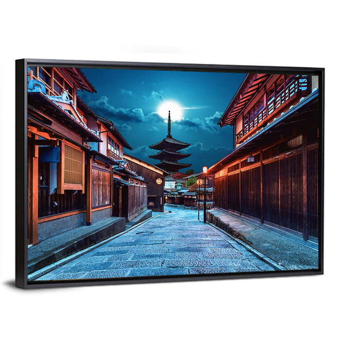 Moonlit Sannen Zaka Kyoto Wall Art as a framed canvas