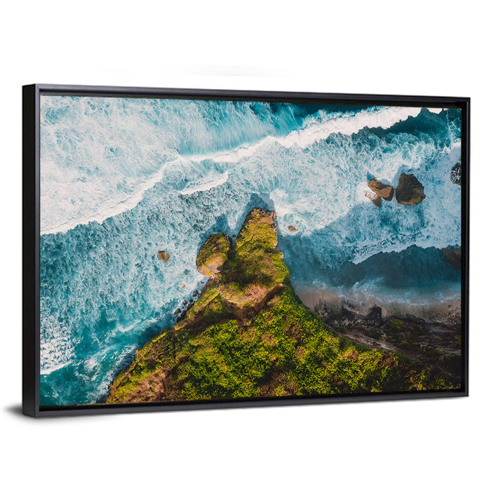 Bali Aerial Cliff View Wall Art as a framed canvas