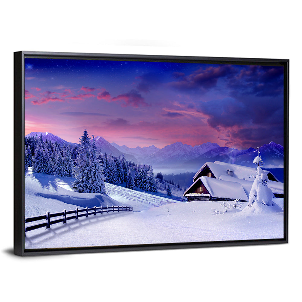 Snowy Mountain Cabin Wall Art