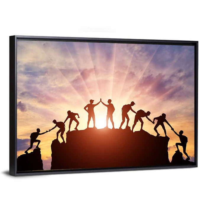 Sunburst Climbers Silhouette Wall Art as a framed canvas