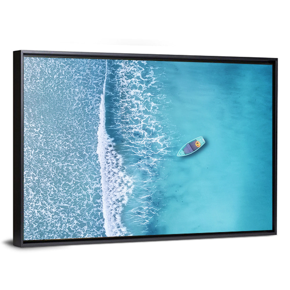Lone Boat Over Turquoise Waves Wall Art