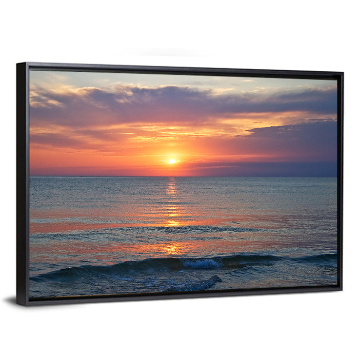 Lake Michigan Sunset Reflection Wall Art as a framed canvas