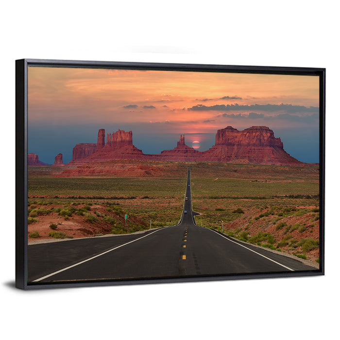 Tribal Park Monument Valley Sunset Wall Art as a framed canvas