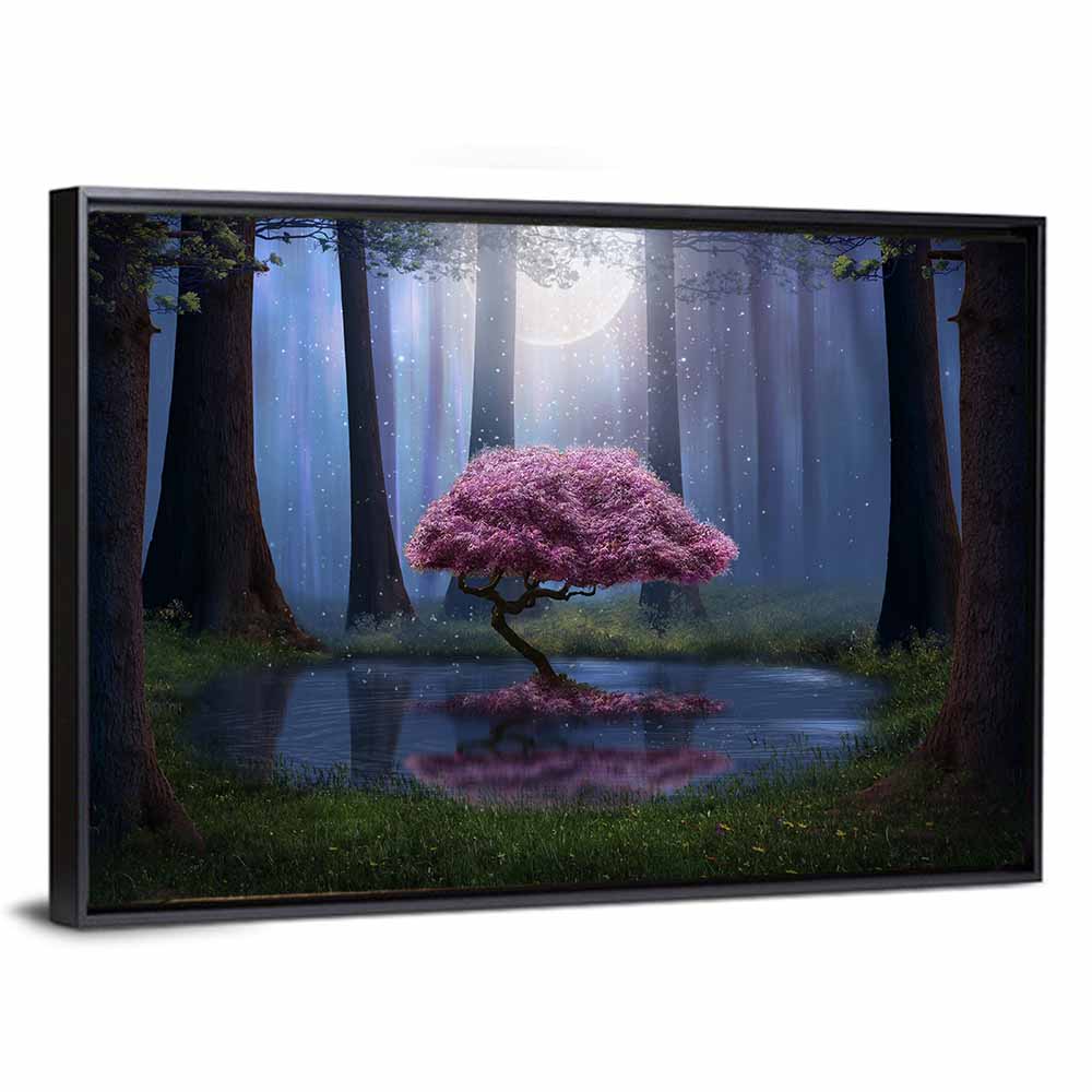 Moonlit Cherry Blossom Reflection Wall Art