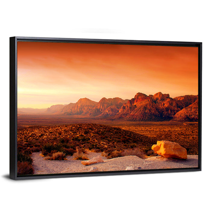 Red Rock Canyon Sunset Wall Art as a framed canvas