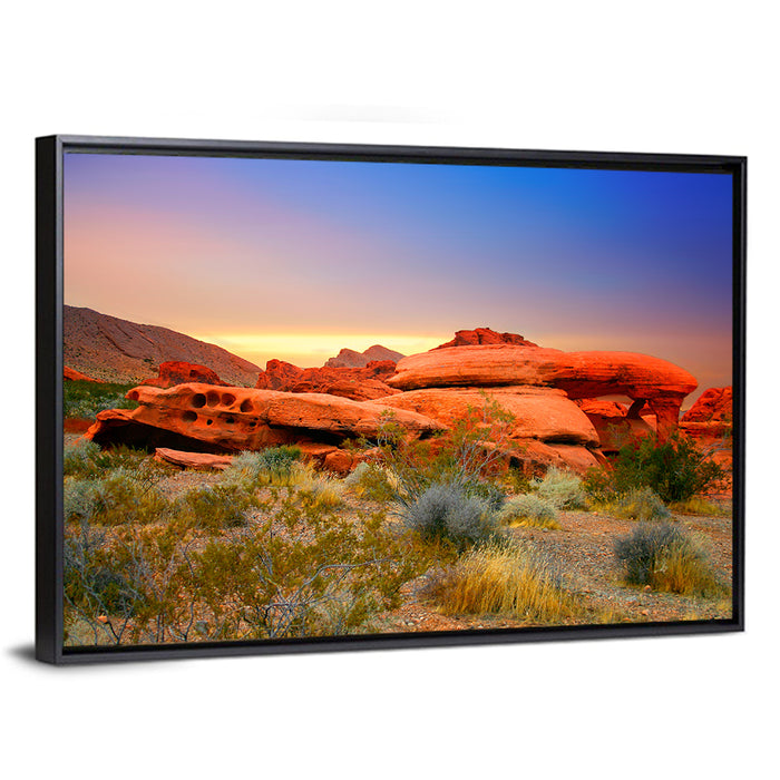 Red Rock Canyon Sunset Wall Art as a framed canvas