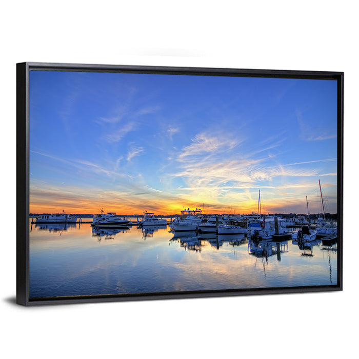 Marina at Golden Hour Wall Art as a framed canvas