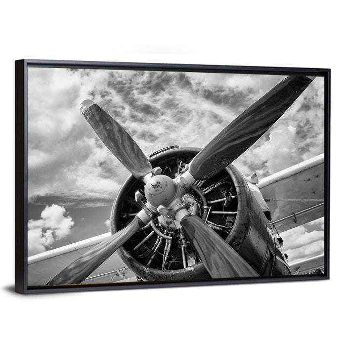 Vintage Airplane Radial Engine Close-up Wall Art as a framed canvas