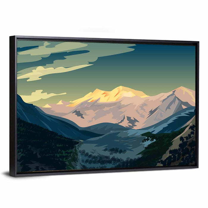 Nanga Parbat Sunrise Illustration Wall Art as a framed canvas
