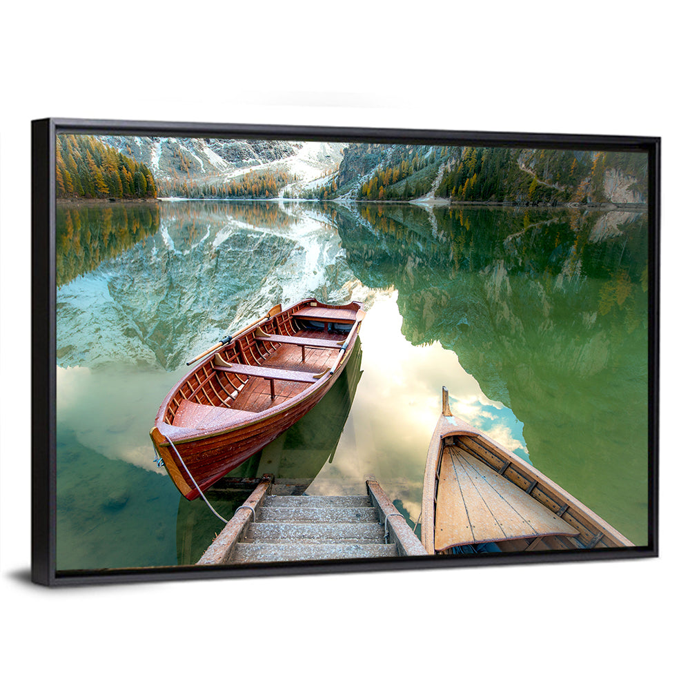 Autumn Lake with Wooden Boats Wall Art