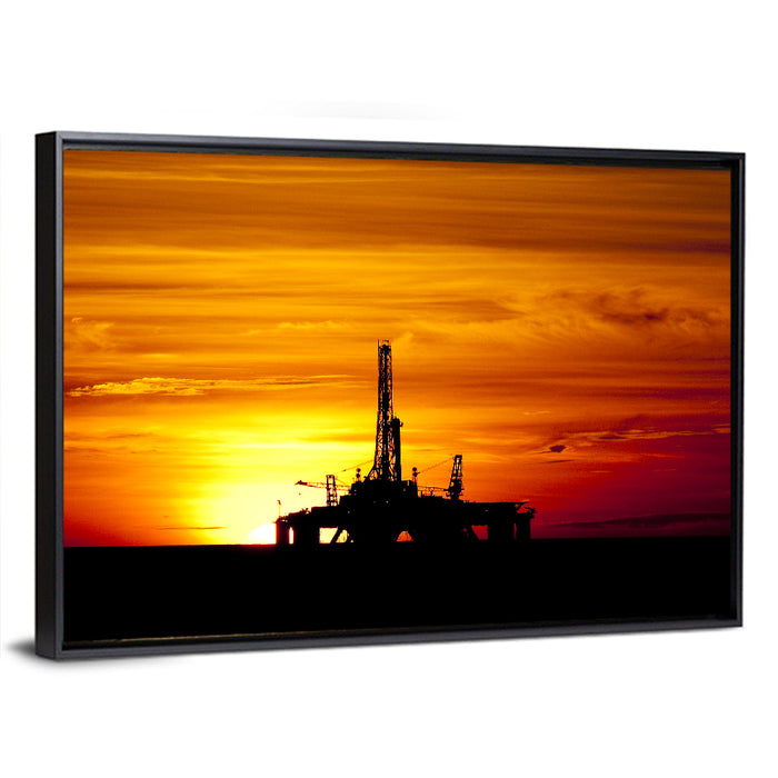 Offshore Oil Rig at Sunset Wall Art as a framed canvas