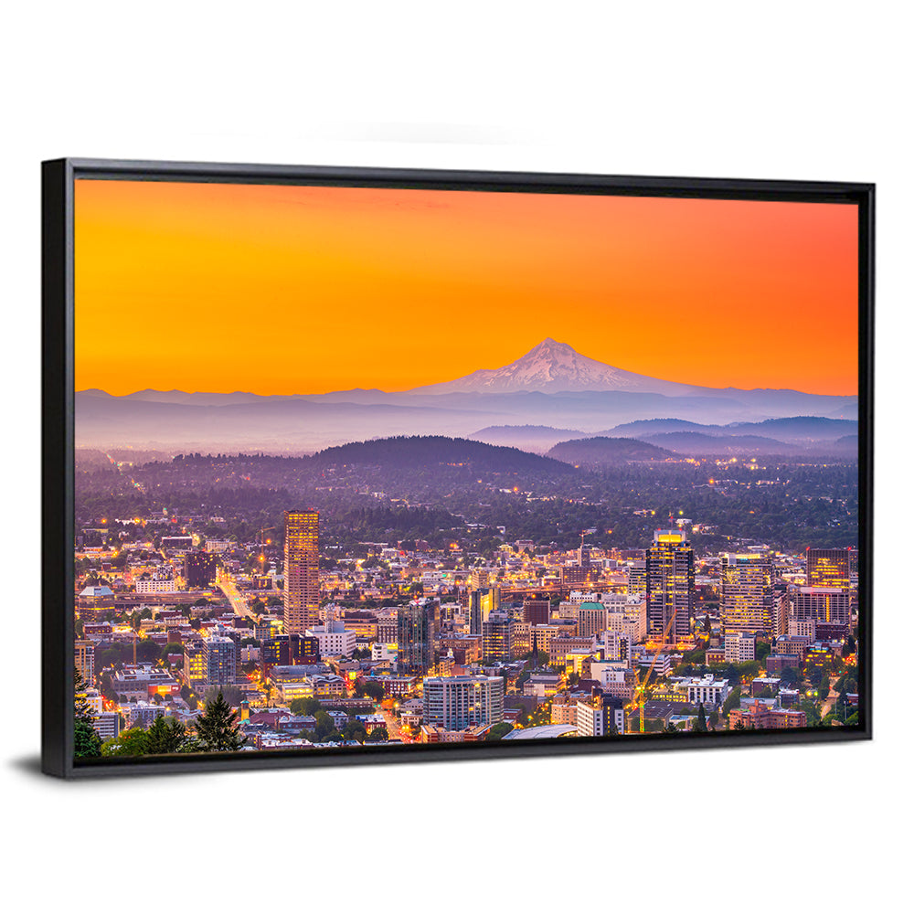 Mount Hood Over Portland Skyline Wall Art