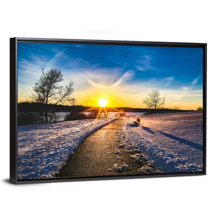 Lake Zorinsky Winter Sunrise Wall Art as a framed canvas