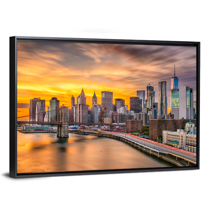 Lower Manhattan Skyline Wall Art as a framed canvas