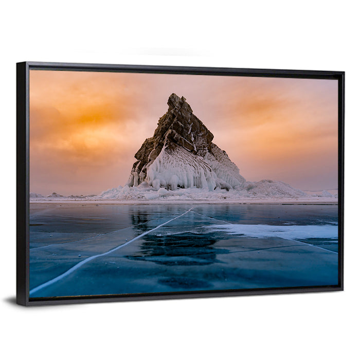 Frozen Lake Baikal at Dusk Wall Art as a framed canvas