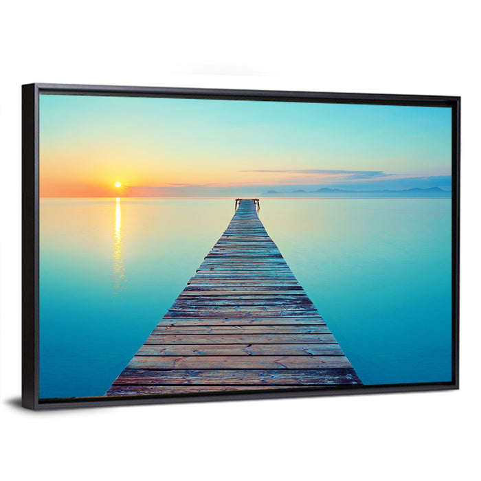 Wooden Footbridge at Sunset Wall Art as a framed canvas