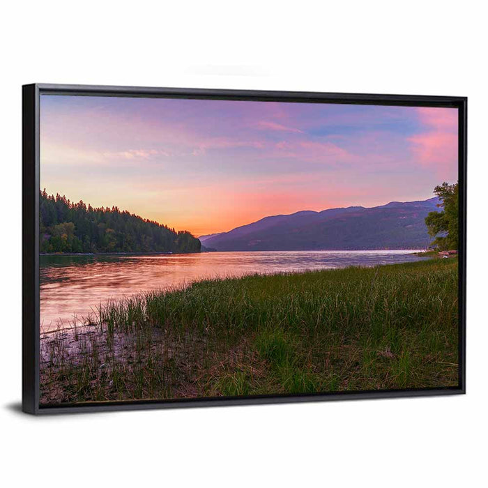 Whitefish Lake Sunset Glow Wall Art as a framed canvas
