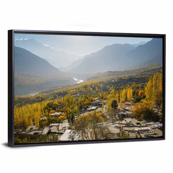 Hunza Valley Autumn Landscape Wall Art as a framed canvas