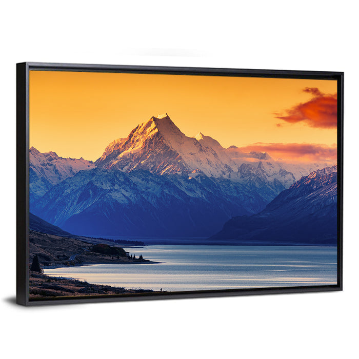 Aoraki Mount Cook Over Lake Pukaki Wall Art as a framed canvas