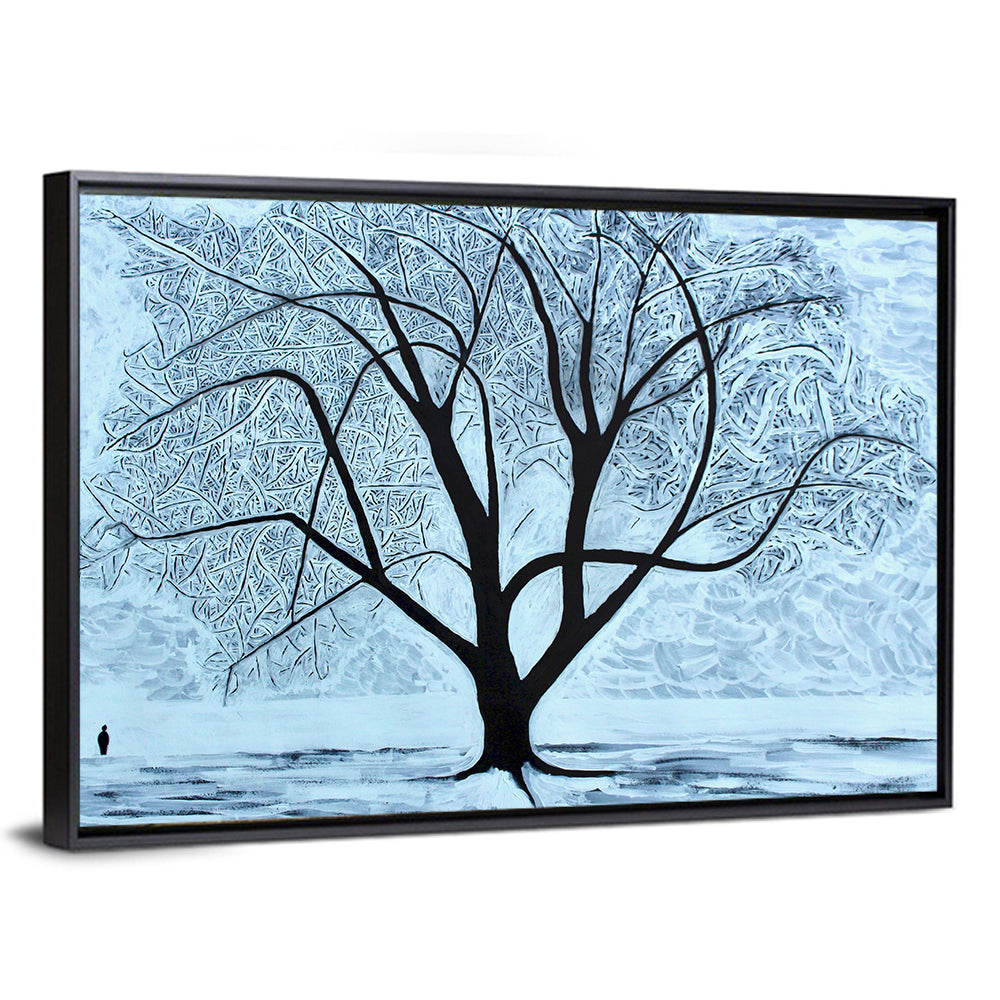Snow Covered Tree Silhouette Wall Art