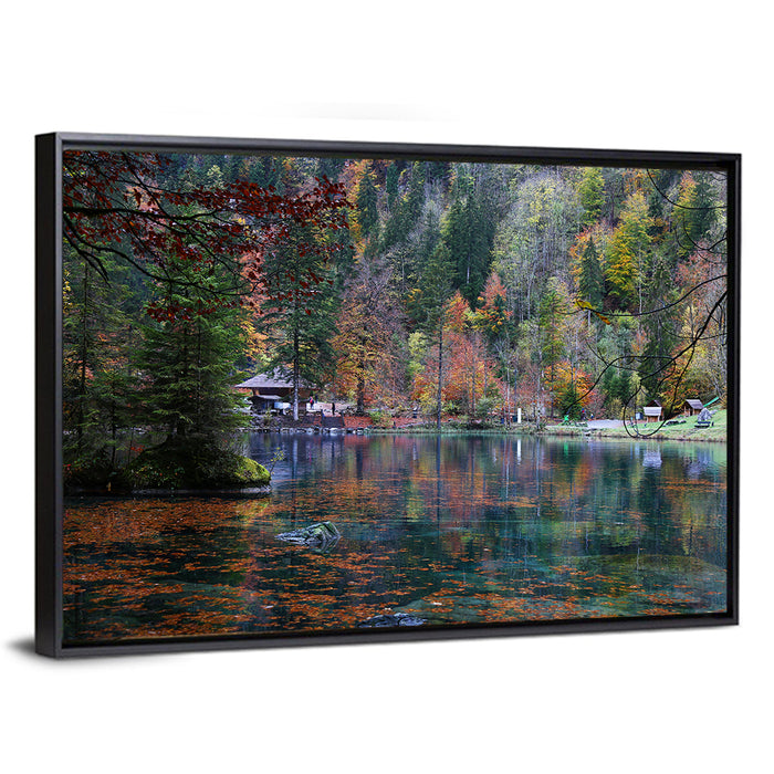 Blausee Lake Reflections Wall Art as a framed canvas