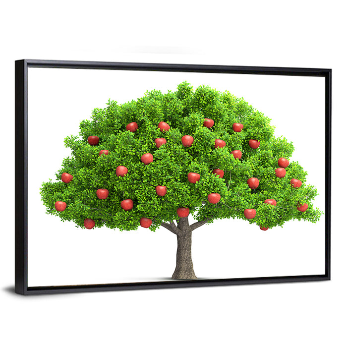 Bright Red Apple Tree Illustration Wall Art as a framed canvas