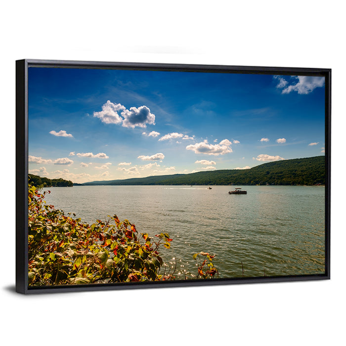 Greenwood Lake Autumn View Wall Art as a framed canvas