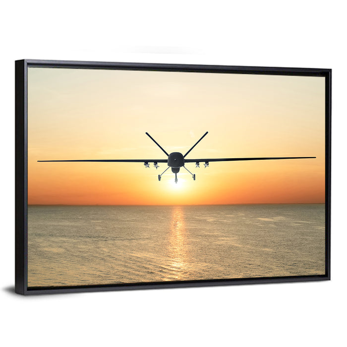 Sunset Surveillance Drone Wall Art as a framed canvas