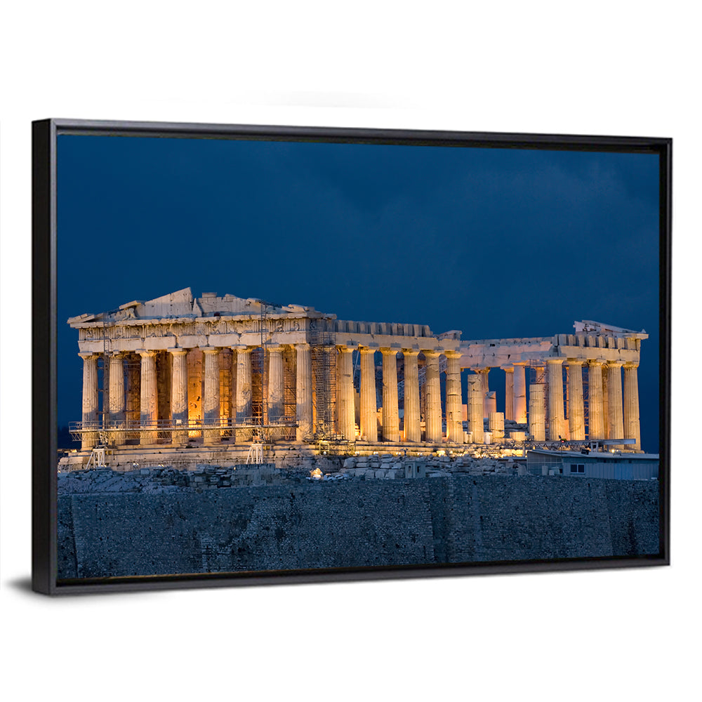 Illuminated Parthenon at Night Wall Art in a room, landscape