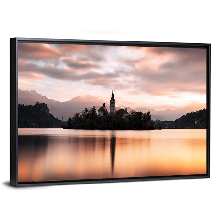 Sunrise Over Bled Island Wall Art as a framed canvas