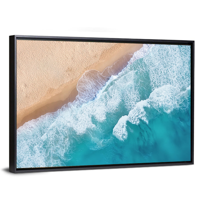Aerial Turquoise Beach Waves Wall Art as a framed canvas