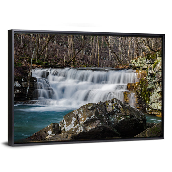 Fenwick Mines Mossy Rock Waterfall Wall Art as a framed canvas