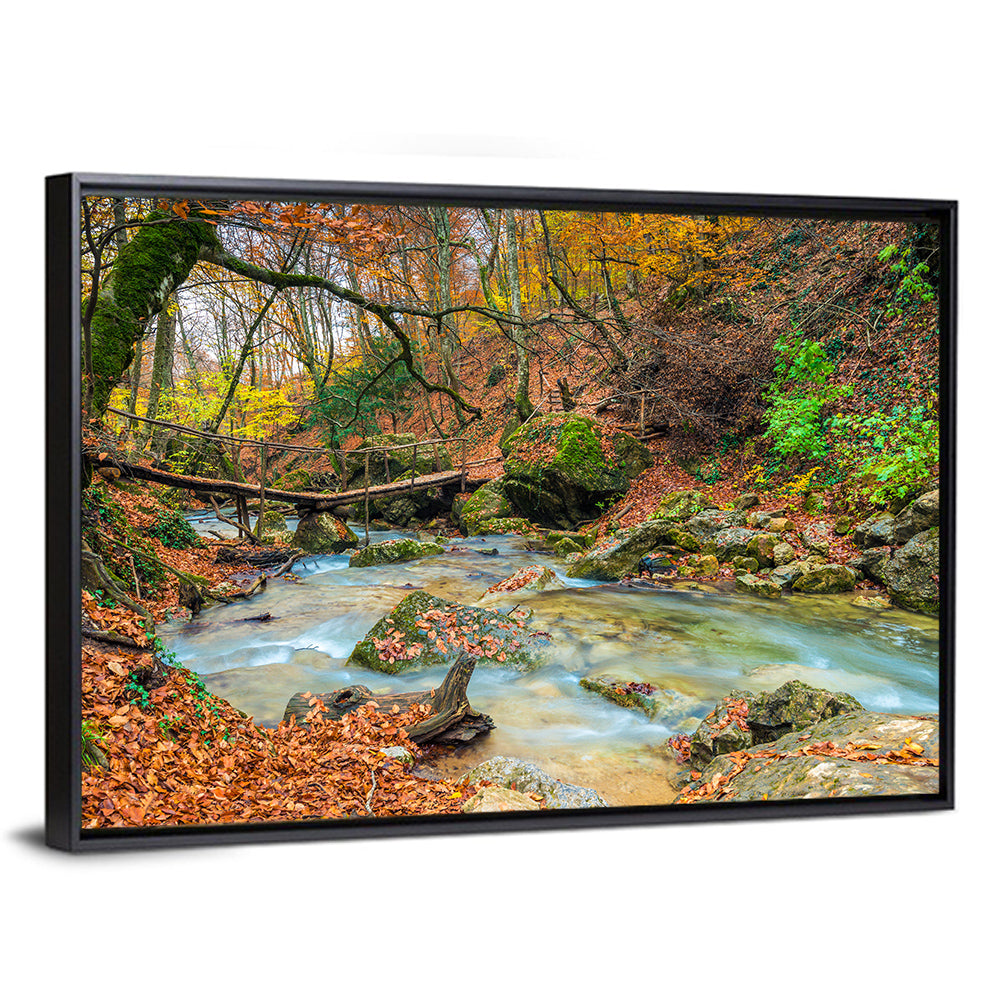 Mossy Footbridge in Autumn Forest Wall Art