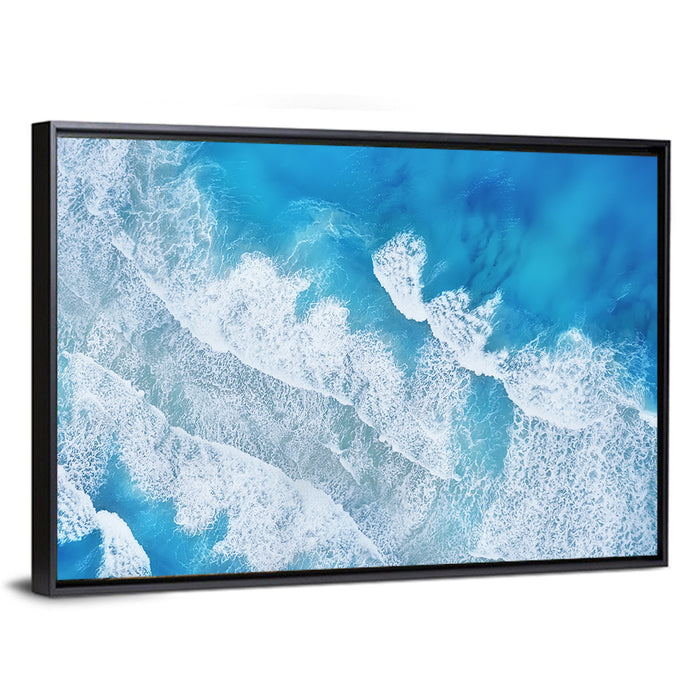 Aerial Turquoise Waves Wall Art as a framed canvas