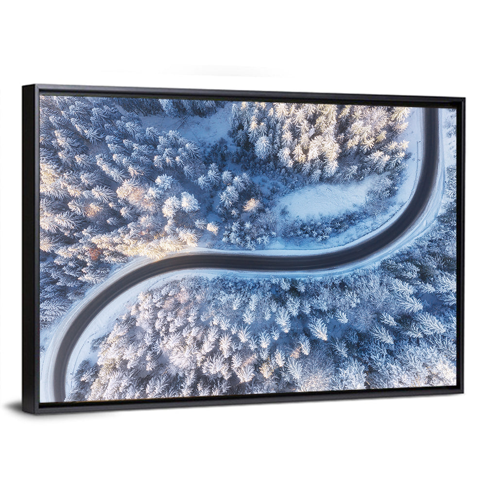Winding Snow-covered Forest Road Wall Art