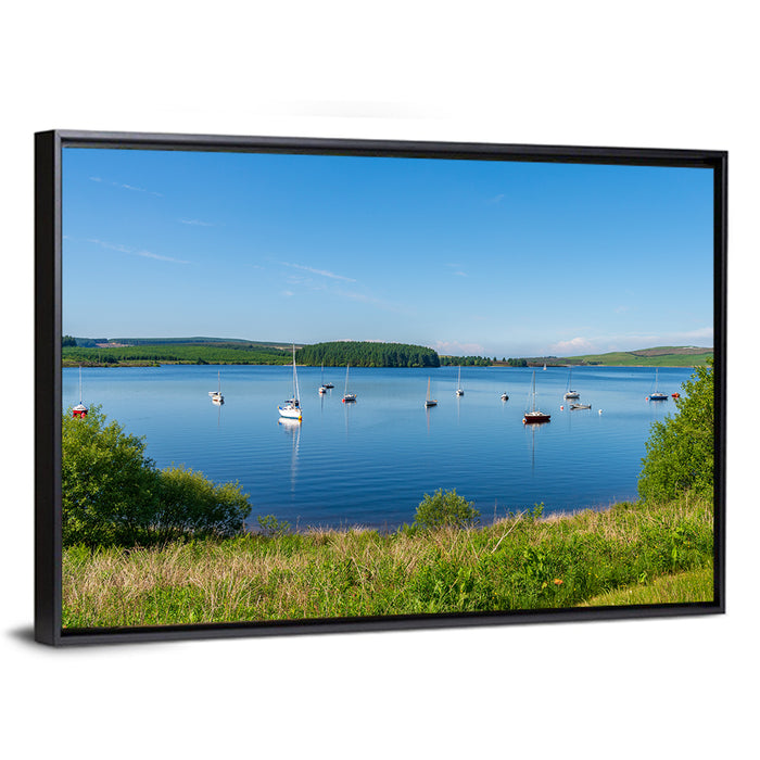 Anchored Sailboats at Llyn Brenig Wall Art as a framed canvas