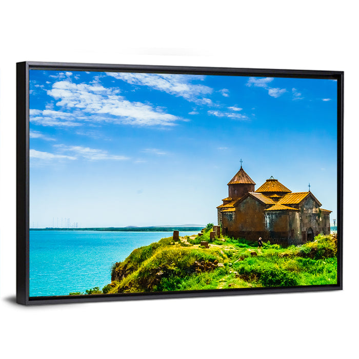 Sevanavank on Lake Sevan Wall Art as a framed canvas