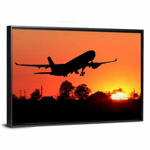 Airplane Taking Off at Sunset Wall Art