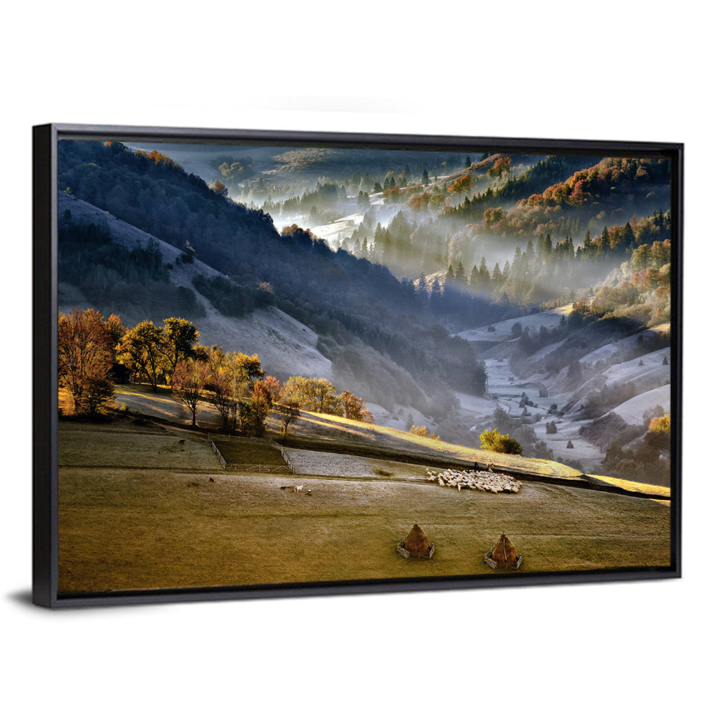 Mountain Village in Morning Mist Wall Art