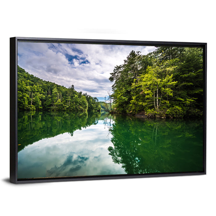 Lake Jocassee Reflection Wall Art as a framed canvas