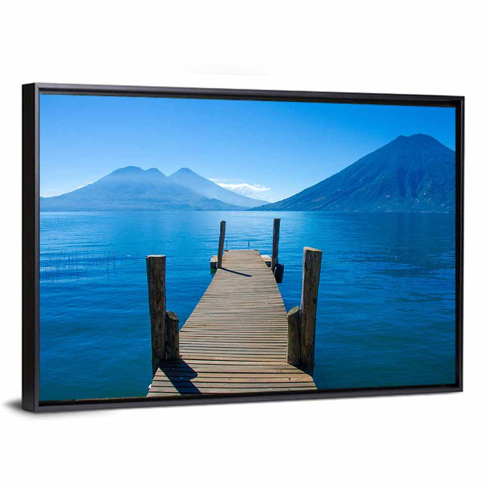 Lake Atitlán Pier View Wall Art as a framed canvas
