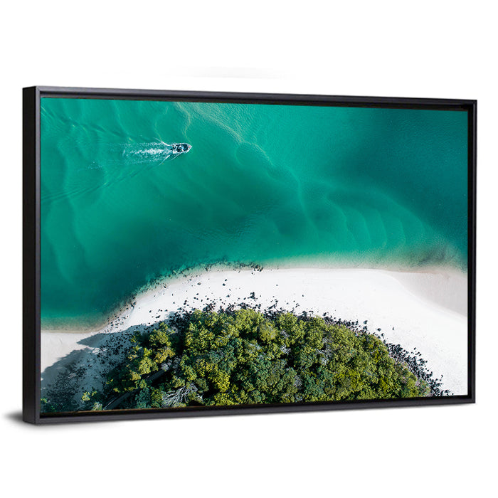 Clam Beach Aerial View Wall Art as a framed canvas