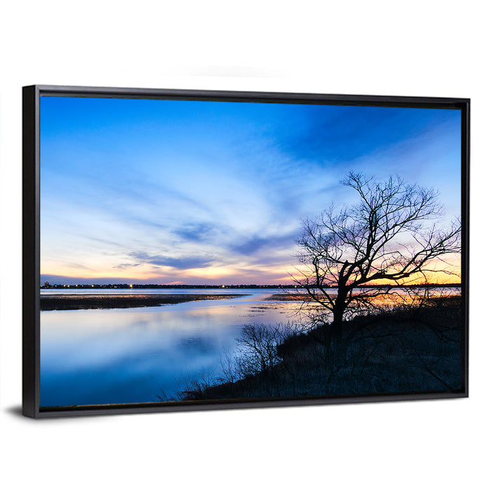 Lake Bemidji Twilight Wall Art as a framed canvas