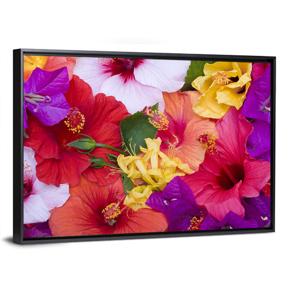 Tropical Bougainvillea and Hibiscus Bloom Wall Art