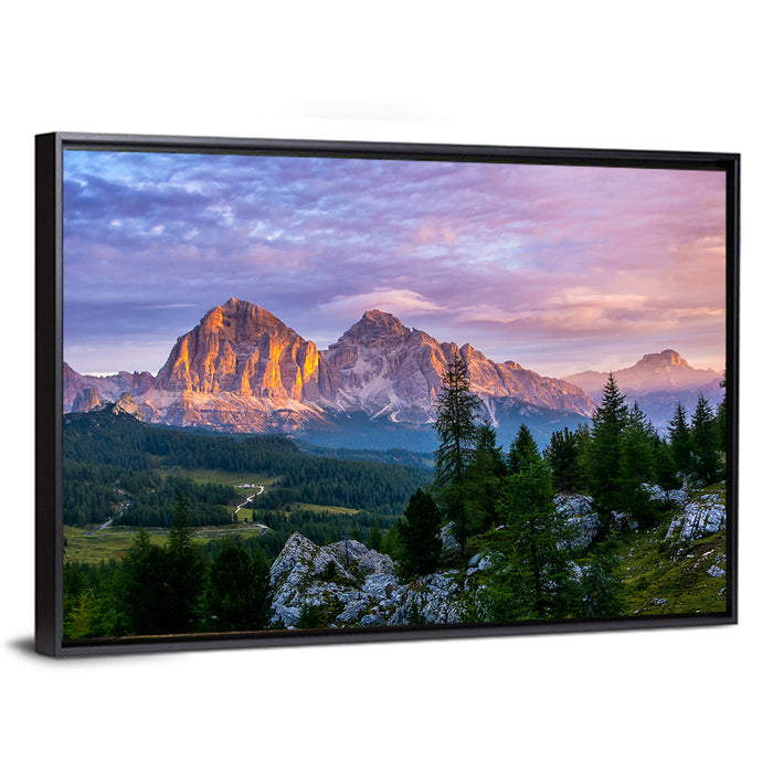 Cortina Dolomites Golden Hour Wall Art as a framed canvas