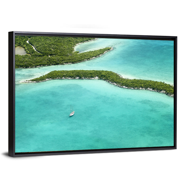 Turquoise Bahamas Islands Wall Art as a framed canvas