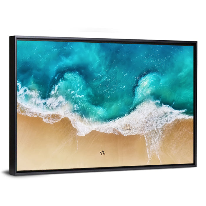 Turquoise Beach Aerial Wall Art as a framed canvas