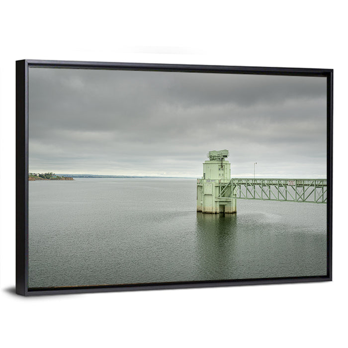 Lake Mcconaughy Intake Tower Wall Art as a framed canvas