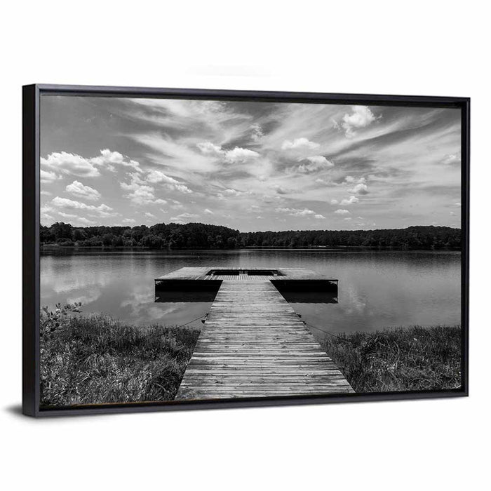 Wooden Dock at Lake Acworth Wall Art as a framed canvas
